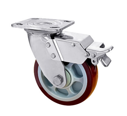 OEM ODM ステンレス・ステール・キャスター 重用品 レッド・ポリウレタン・ホイール・キャスター
